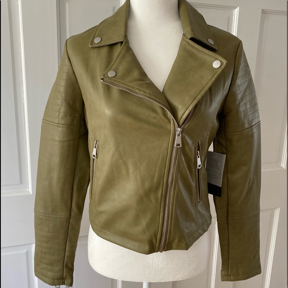 NWT Bagatelle NYC Womens XSmall Army Green Faux Leather Jacket